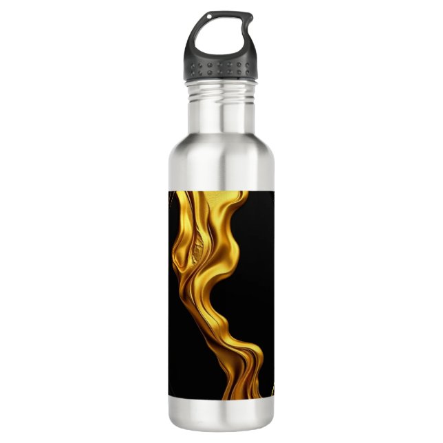 Botella De Agua Achempong Gold Black Monochrome Liquid Gold Swirl  (Anverso)