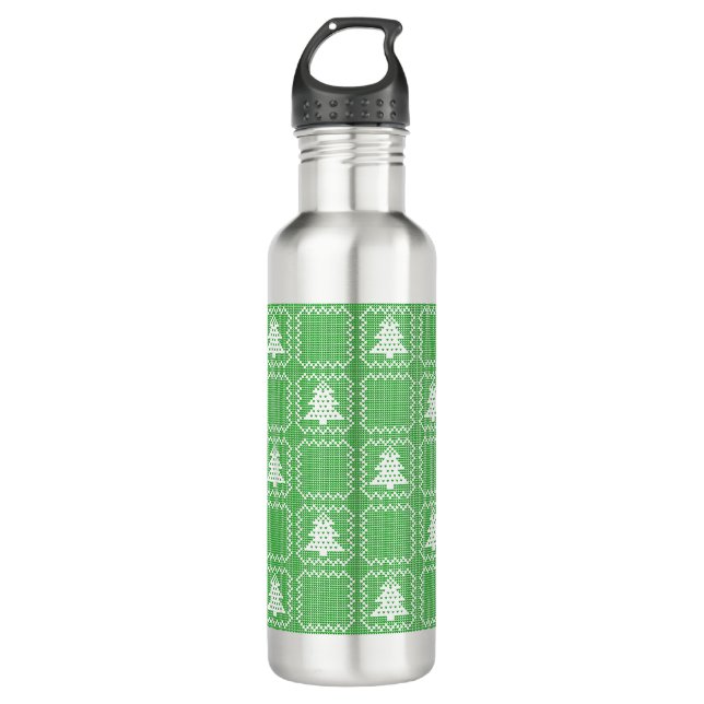 Botella De Agua Acogedor patrón de suéter feo de árbol de Navidad  (Anverso)