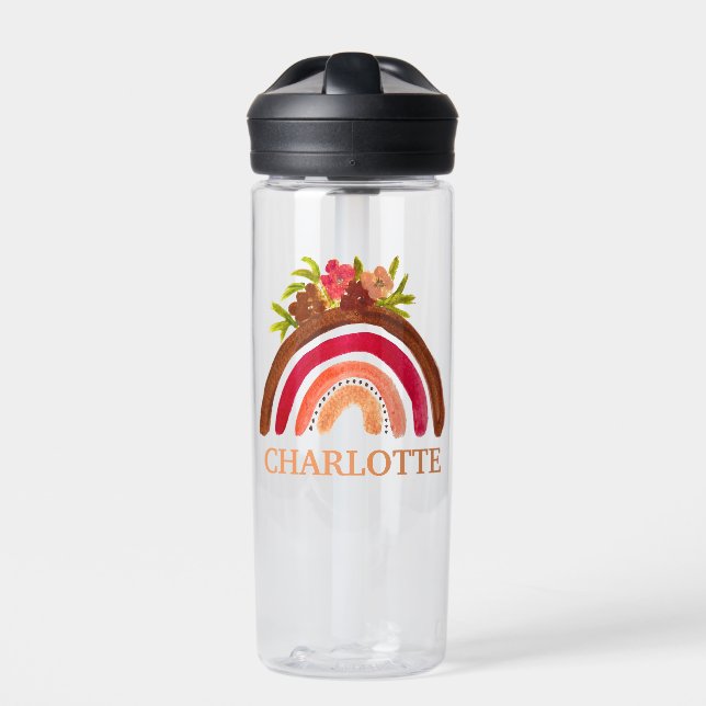 Botella De Agua Acuarela Cute Boho Pastel Floral Arcoiris Moderno (Delante)