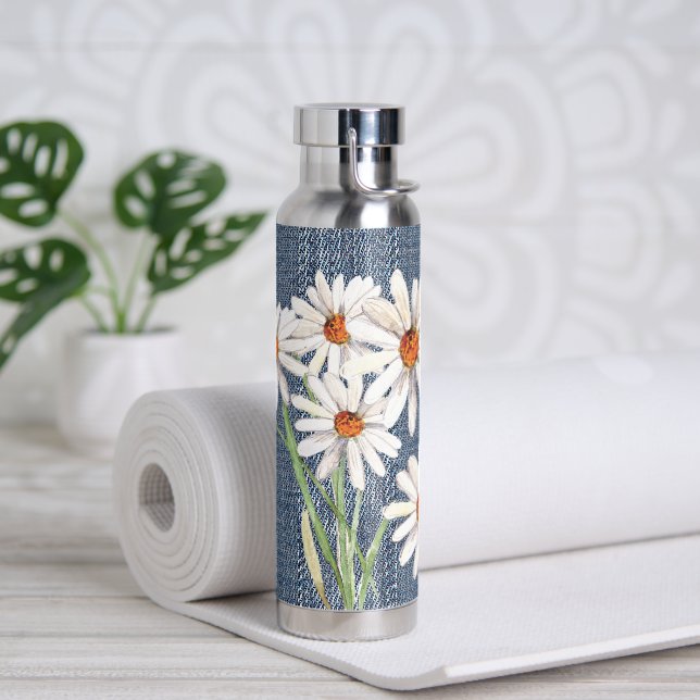 Botella De Agua Acuarela Daisy Bouquet En Denim (Yoga)