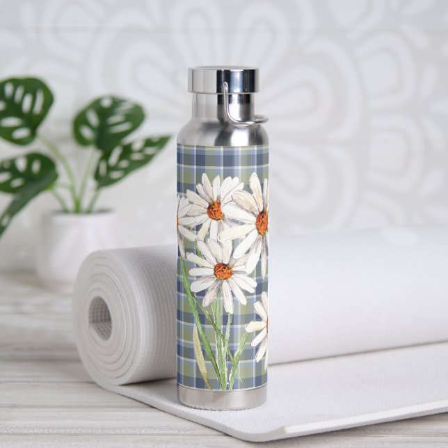 Botella De Agua Acuarela Daisy Bouquet En Plaid (Yoga)