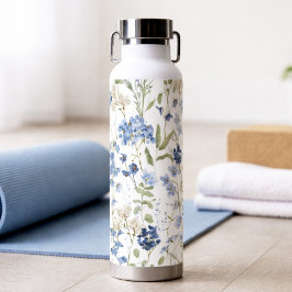 Botella De Agua Acuarela de flor silvestre azul