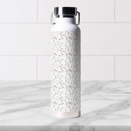 Botella De Agua Acuarela de flor silvestre rosa