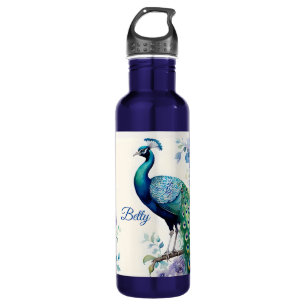 Botella De Agua Acuarela floral de pavo real