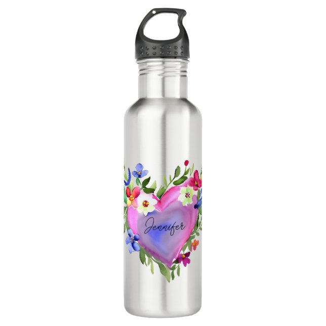 Botella De Agua Acuarela floral personalizada (Anverso)