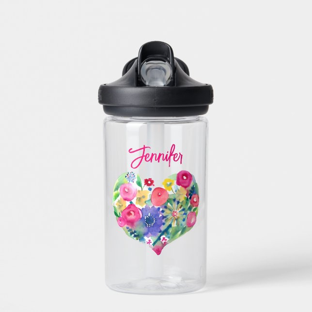 Botella De Agua Acuarela floral personalizada (Delante)