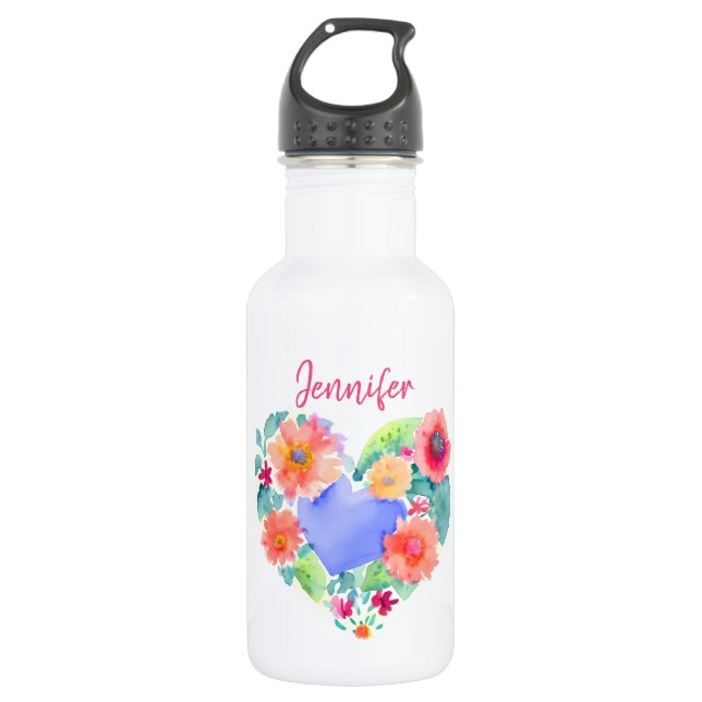 Botella De Agua Acuarela floral personalizada (Anverso)