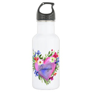 Botella De Agua Acuarela floral personalizada