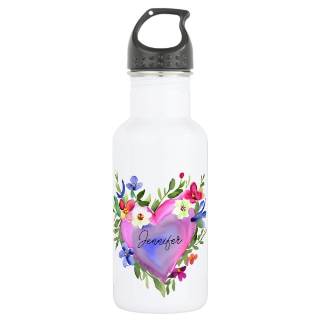 Botella De Agua Acuarela floral personalizada (Anverso)