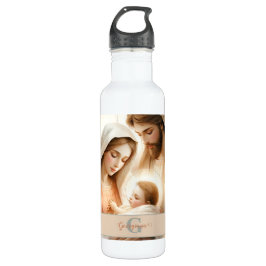 Botella De Agua Acuarela Floral Personalizada Bebé Jesús Natividad