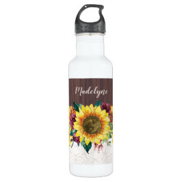 Botella De Agua Acuarela girasoles Lace Wood Nombre Rústico