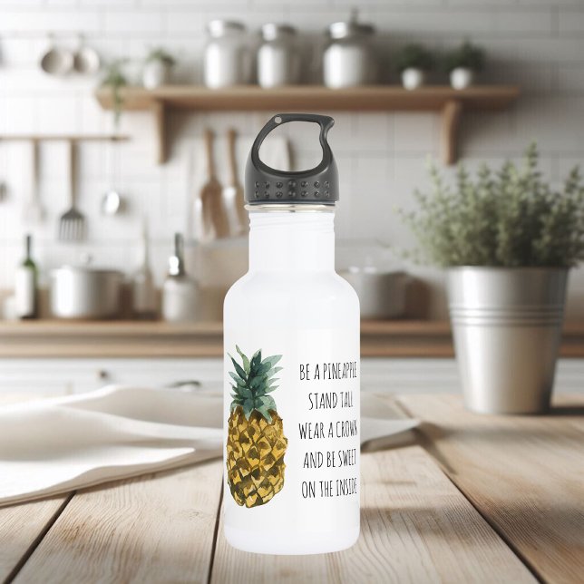 Botella De Agua Acuarela moderna piña y cita graciosa positiva (Subido por el creador)