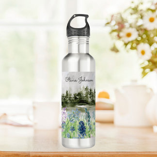 Botella De Agua Acuarela Monogramada Azul Púrpura Púrpura Padrado