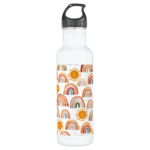Botella De Agua Acuarela Whimsical Boho Arcoiris y Sun Kids