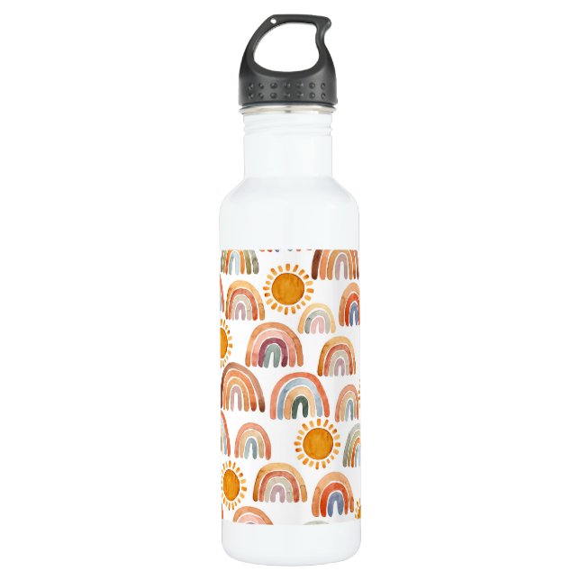 Botella De Agua Acuarela Whimsical Boho Arcoiris y Sun Kids  (Anverso)
