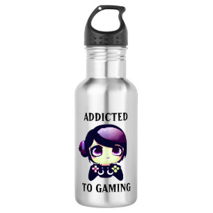 Botella De Agua Adicto a Gaming Kawaii Chica Gamer