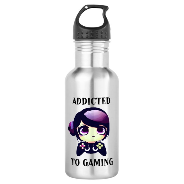 Botella De Agua Adicto a Gaming Kawaii Chica Gamer (Anverso)