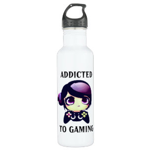 Botella De Agua Adicto a Gaming Kawaii Chica Gamer