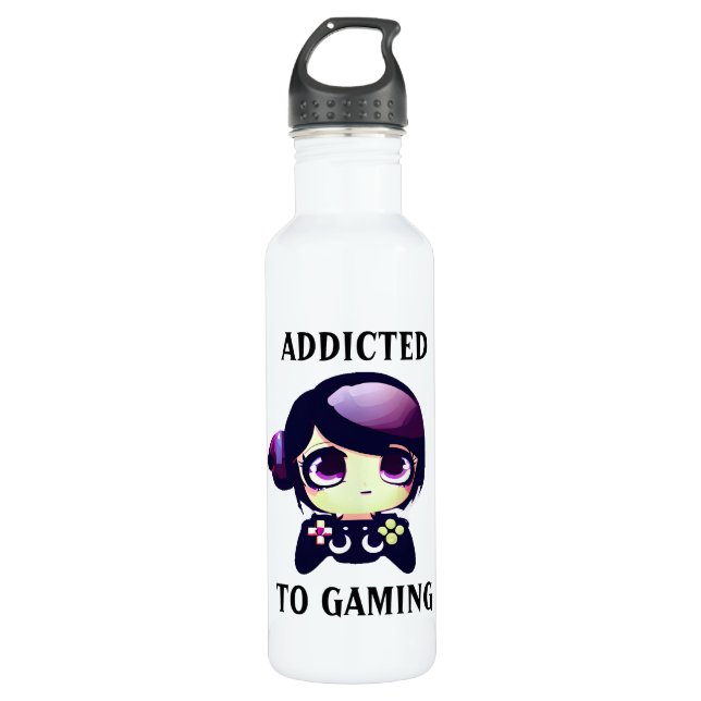 Botella De Agua Adicto a Gaming Kawaii Chica Gamer (Anverso)