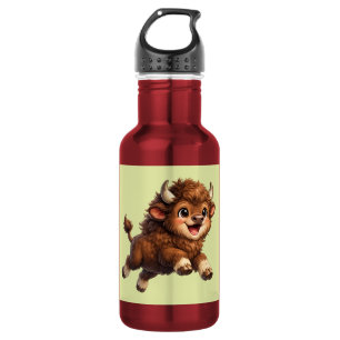 Botella De Agua Adorable Bison Corriendo Juguetonamente con una Al