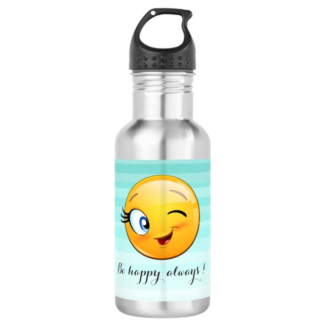 Botella De Agua Adorable Emoji Winking Face-Be feliz siempre (Anverso)
