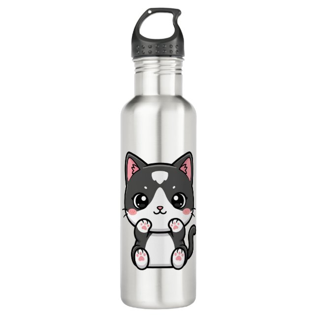 Botella De Agua Adorable Kawaii Tabby Kitten Illustration (Anverso)