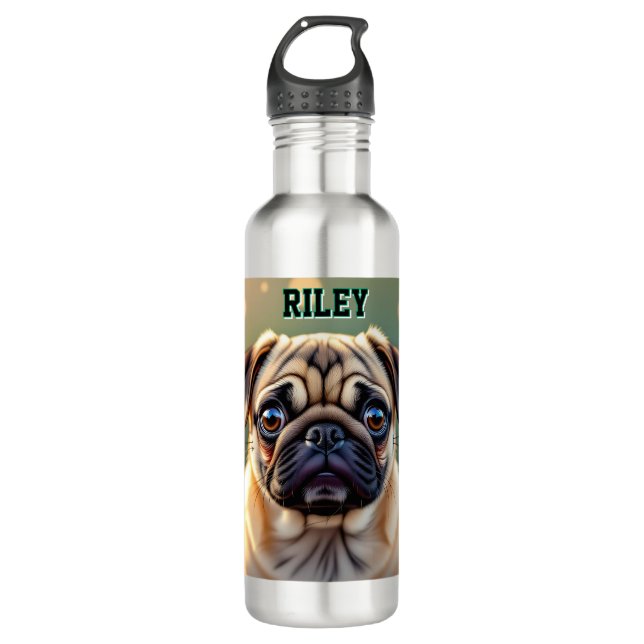 Botella De Agua Adorable Pug Close up | Cute Dog Personalized (Anverso)