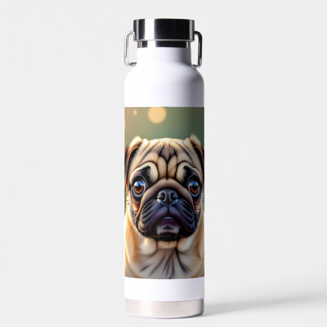 Botella De Agua Adorable Pug Close up | Cute Dog Personalized (Delantero)