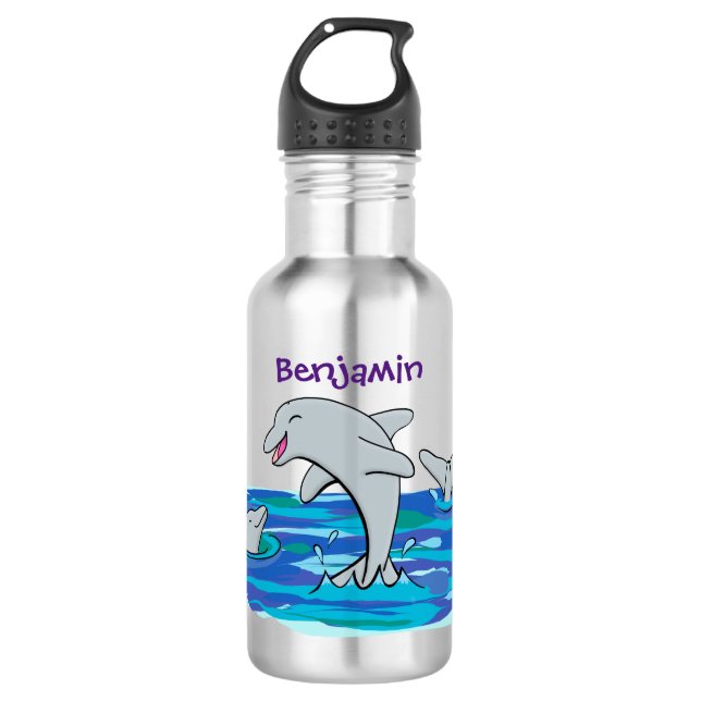 Botella De Agua Adorables delfines felices ilustracion personaliza (Anverso)