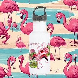Botella De Agua adoradores lindos de flamingo rosa añaden nombre