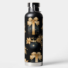 BOTELLA DE AGUA ADORNOS DE NAVIDAD NEGROS Y DORADOS DE FIESTA