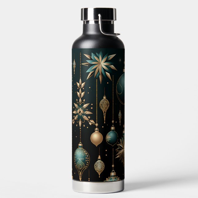 BOTELLA DE AGUA ADORNOS NAVIDEÑOS DE FIESTA ORO NEGRO TEAL (Izquierda)