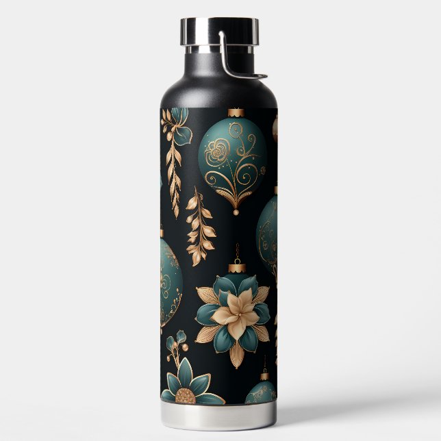 BOTELLA DE AGUA ADORNOS NAVIDEÑOS DE FIESTA ORO NEGRO TEAL (Izquierda)