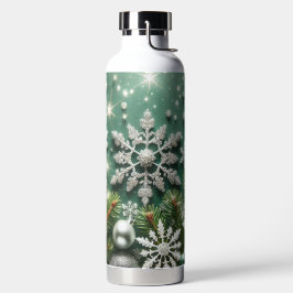 BOTELLA DE AGUA ADORNOS NAVIDEÑOS VERDES BLANCOS Y PLATA PARA LAS 