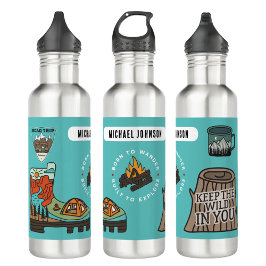 Botella De Agua Adventure Hiking Exploring Stickers Water Bottle