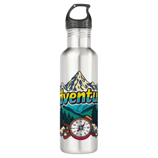 Botella De Agua Adventure Mountain – Outdoor Hiking Nature Design  (Anverso)