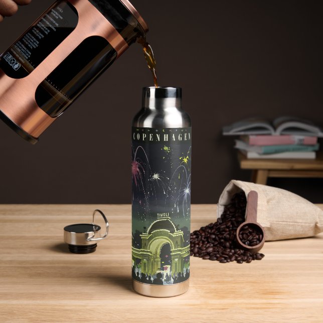 Botella De Agua Afiche de viaje del Ilustracion de Copenhague de é (Café)