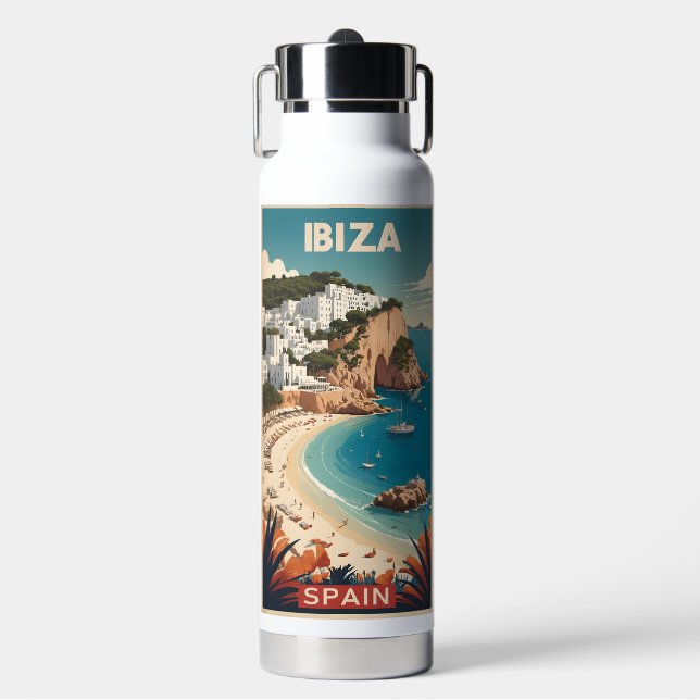 Botella De Agua Afiche de viajes de Ibiza, España (Frente)