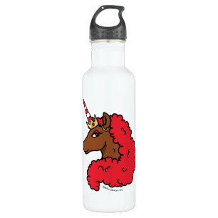 Botella De Agua Afro rojo unicornio