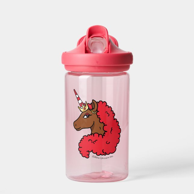 Botella De Agua Afro rojo unicornio (Delante)