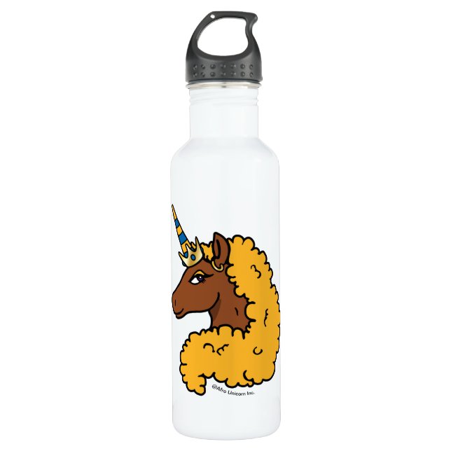Botella De Agua Afro Unicornio amarillo (Anverso)