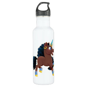 Botella De Agua Afro Unicornio   Prancing mágico
