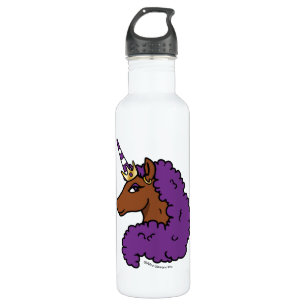 Botella De Agua Afro Unicornio púrpura