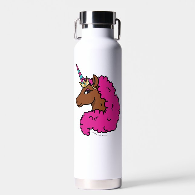 Botella De Agua Afro Unicornio rosa caliente (Delantero)