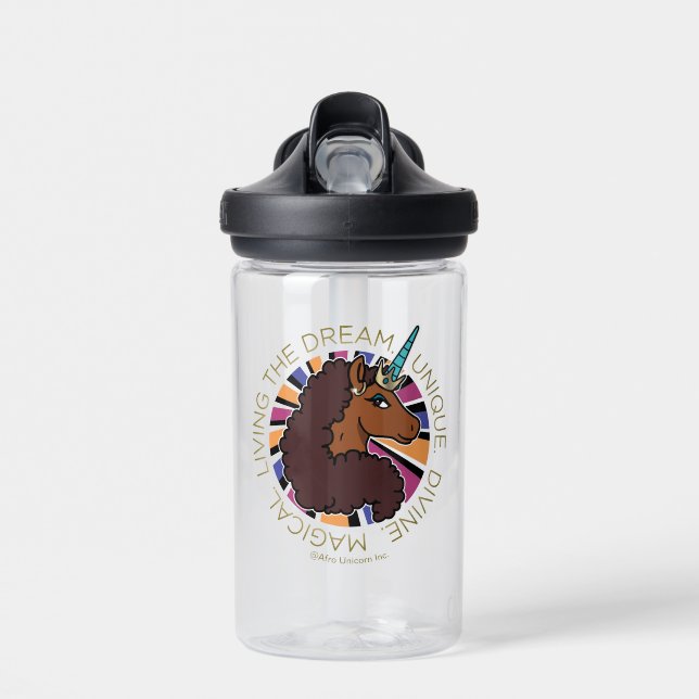 Botella De Agua Afro Unicornio viviendo el diseño de sueños (Delante)
