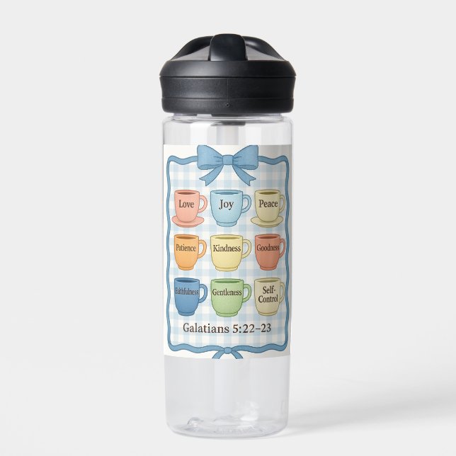 Botella De Agua Agarraderas de olla de Fruta del Espíritu Azules (Delante)