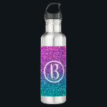 Botella De Agua Aguamarina verde azulada rosada azul y purpurina<br><div class="desc">Botella de agua.</div>
