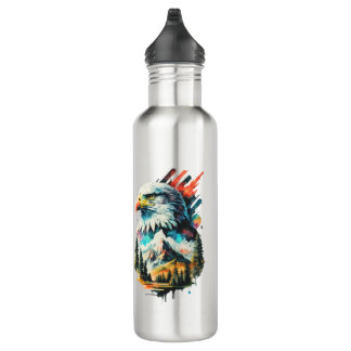 Botella De Agua Águila acuática y arte paisajístico de montaña