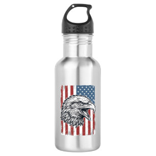 Botella De Agua Águila Patriótica Bandera Americana Grabado Vintag