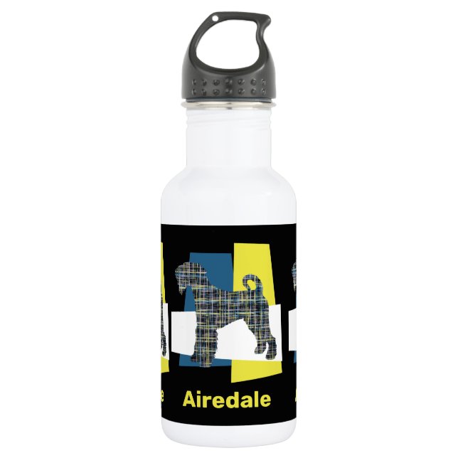 Botella De Agua Airedale Terrier Dog Yellow & Blue Triangle Grid (Anverso)